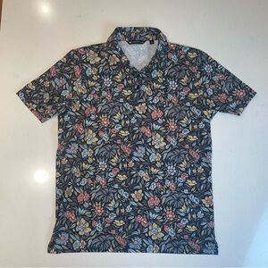 Travis Mathew Shirt Men's Large Gray Polo floral All Over Print Golf Perforance